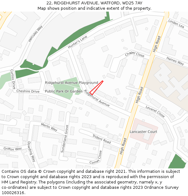 22, RIDGEHURST AVENUE, WATFORD, WD25 7AY: Location map and indicative extent of plot