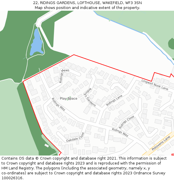 22, RIDINGS GARDENS, LOFTHOUSE, WAKEFIELD, WF3 3SN: Location map and indicative extent of plot