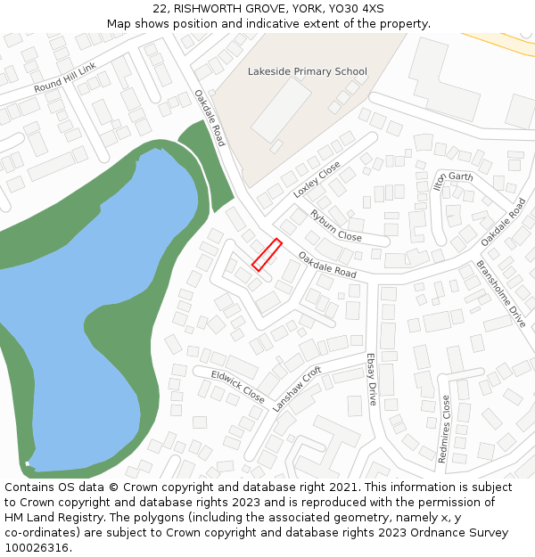 22, RISHWORTH GROVE, YORK, YO30 4XS: Location map and indicative extent of plot