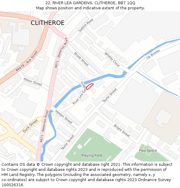 22, RIVER LEA GARDENS, CLITHEROE, BB7 1QQ: Location map and indicative extent of plot