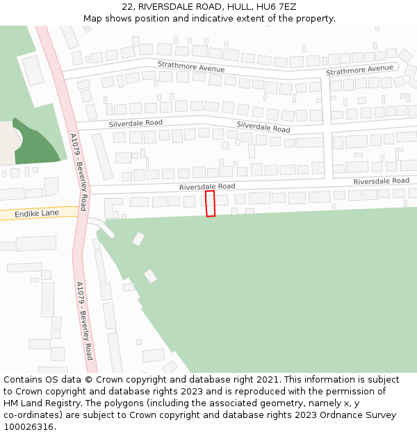 22, RIVERSDALE ROAD, HULL, HU6 7EZ: Location map and indicative extent of plot