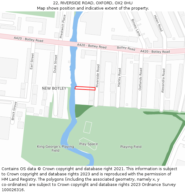 22, RIVERSIDE ROAD, OXFORD, OX2 0HU: Location map and indicative extent of plot