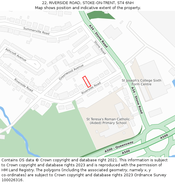 22, RIVERSIDE ROAD, STOKE-ON-TRENT, ST4 6NH: Location map and indicative extent of plot