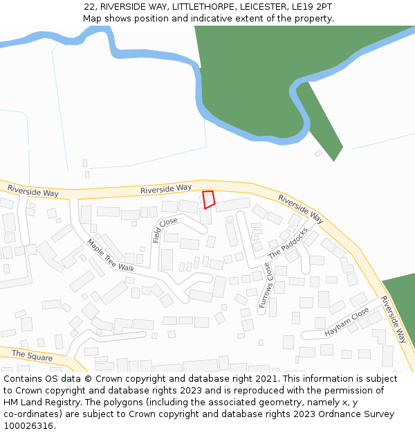 22, RIVERSIDE WAY, LITTLETHORPE, LEICESTER, LE19 2PT: Location map and indicative extent of plot