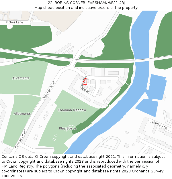 22, ROBINS CORNER, EVESHAM, WR11 4RJ: Location map and indicative extent of plot