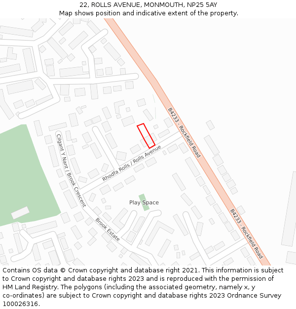 22, ROLLS AVENUE, MONMOUTH, NP25 5AY: Location map and indicative extent of plot