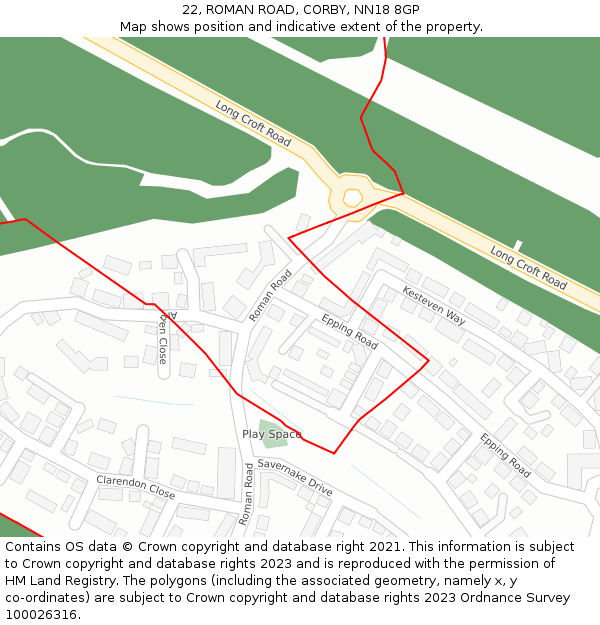 22, ROMAN ROAD, CORBY, NN18 8GP: Location map and indicative extent of plot