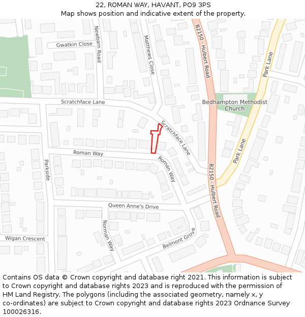22, ROMAN WAY, HAVANT, PO9 3PS: Location map and indicative extent of plot