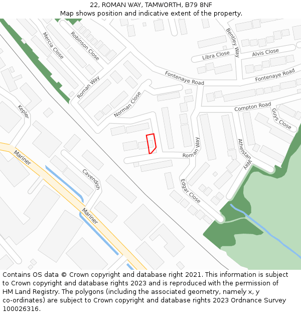 22, ROMAN WAY, TAMWORTH, B79 8NF: Location map and indicative extent of plot