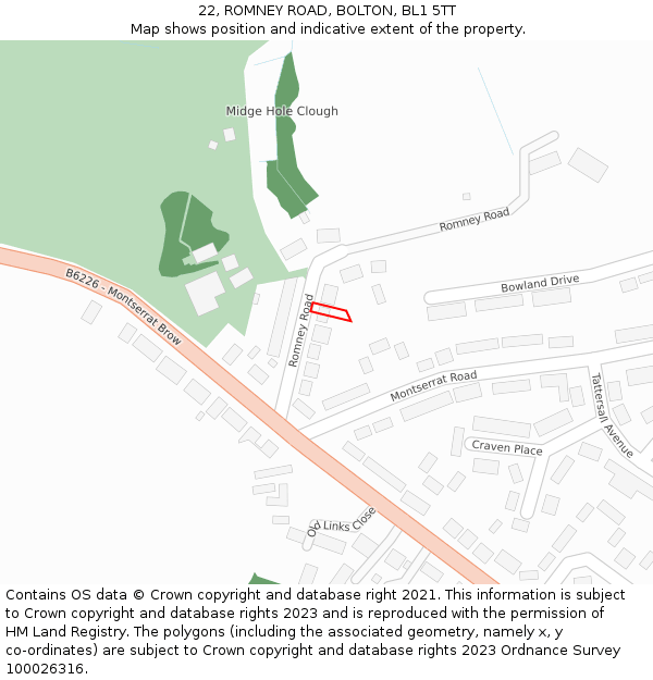 22, ROMNEY ROAD, BOLTON, BL1 5TT: Location map and indicative extent of plot