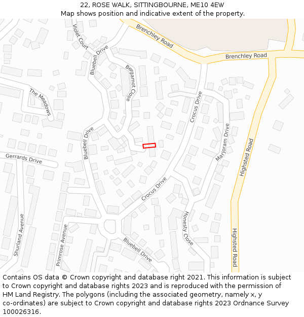 22, ROSE WALK, SITTINGBOURNE, ME10 4EW: Location map and indicative extent of plot