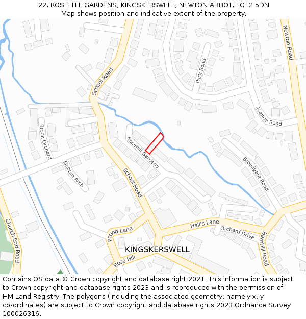 22, ROSEHILL GARDENS, KINGSKERSWELL, NEWTON ABBOT, TQ12 5DN: Location map and indicative extent of plot
