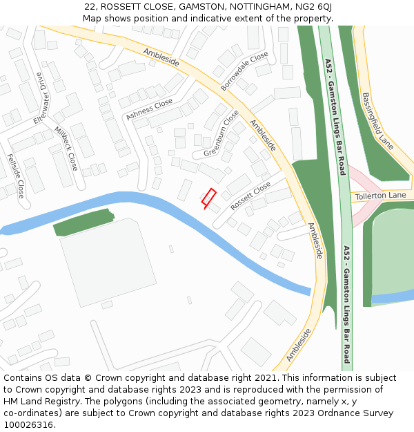 22, ROSSETT CLOSE, GAMSTON, NOTTINGHAM, NG2 6QJ: Location map and indicative extent of plot