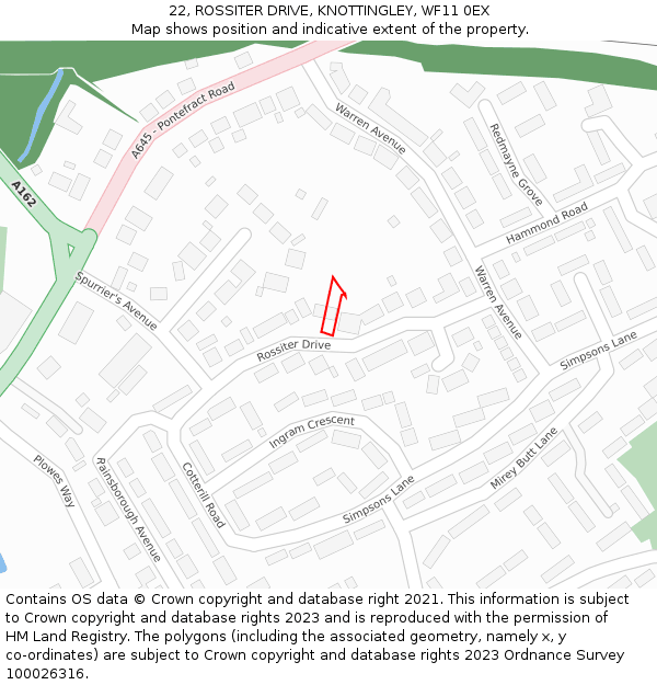 22, ROSSITER DRIVE, KNOTTINGLEY, WF11 0EX: Location map and indicative extent of plot