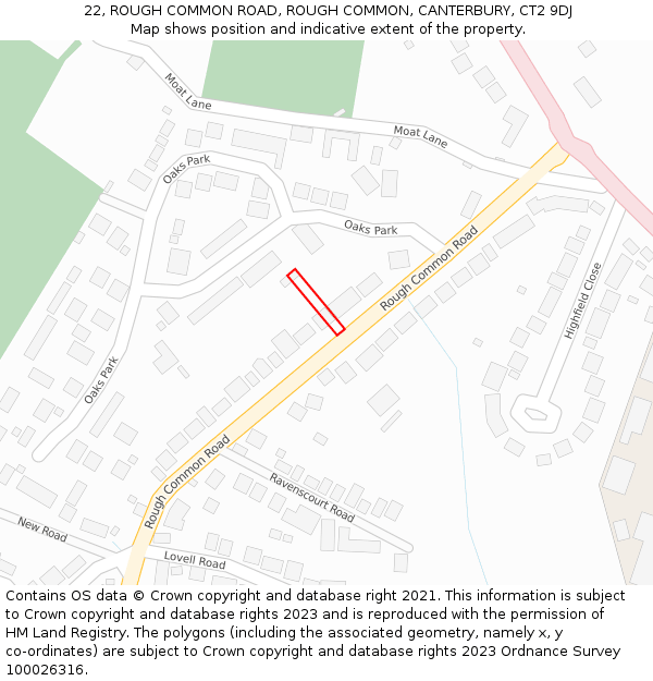 22, ROUGH COMMON ROAD, ROUGH COMMON, CANTERBURY, CT2 9DJ: Location map and indicative extent of plot