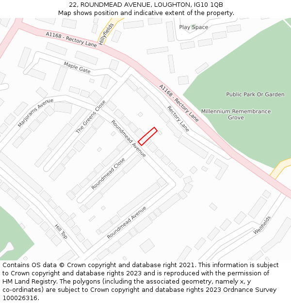 22, ROUNDMEAD AVENUE, LOUGHTON, IG10 1QB: Location map and indicative extent of plot