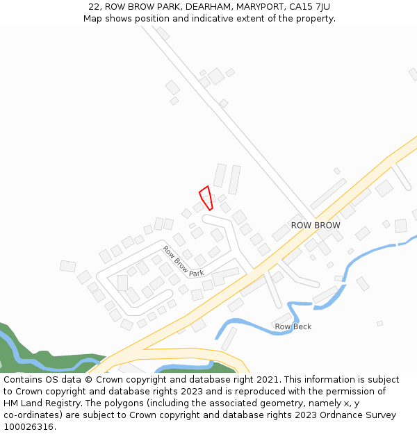 22, ROW BROW PARK, DEARHAM, MARYPORT, CA15 7JU: Location map and indicative extent of plot