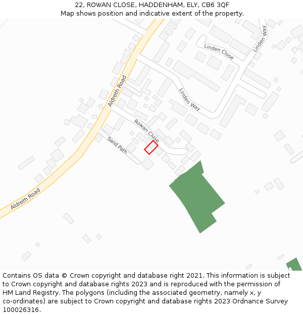 22, ROWAN CLOSE, HADDENHAM, ELY, CB6 3QF: Location map and indicative extent of plot