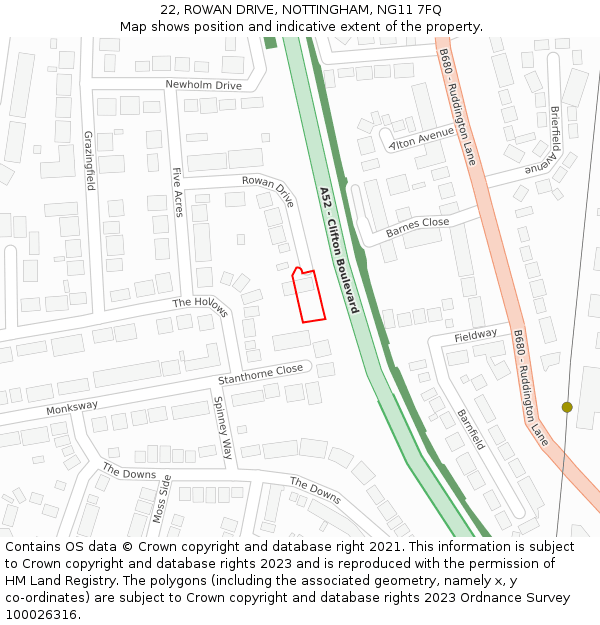 22, ROWAN DRIVE, NOTTINGHAM, NG11 7FQ: Location map and indicative extent of plot