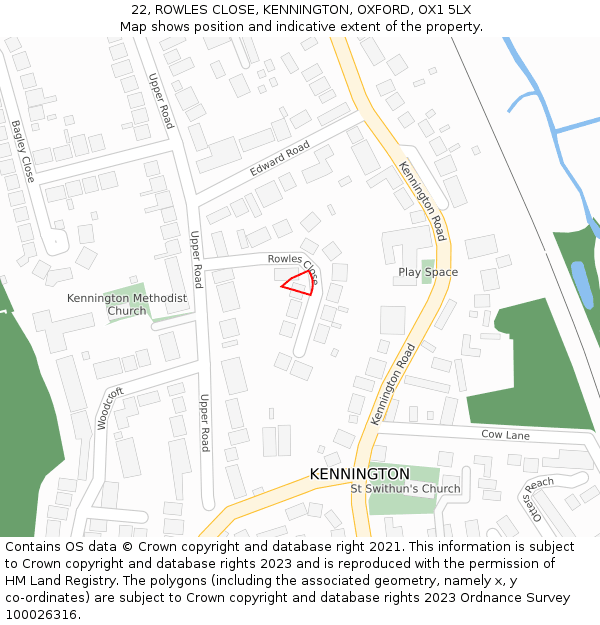 22, ROWLES CLOSE, KENNINGTON, OXFORD, OX1 5LX: Location map and indicative extent of plot
