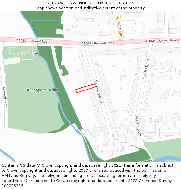 22, ROXWELL AVENUE, CHELMSFORD, CM1 2NR: Location map and indicative extent of plot