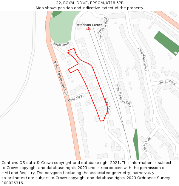 22, ROYAL DRIVE, EPSOM, KT18 5PR: Location map and indicative extent of plot