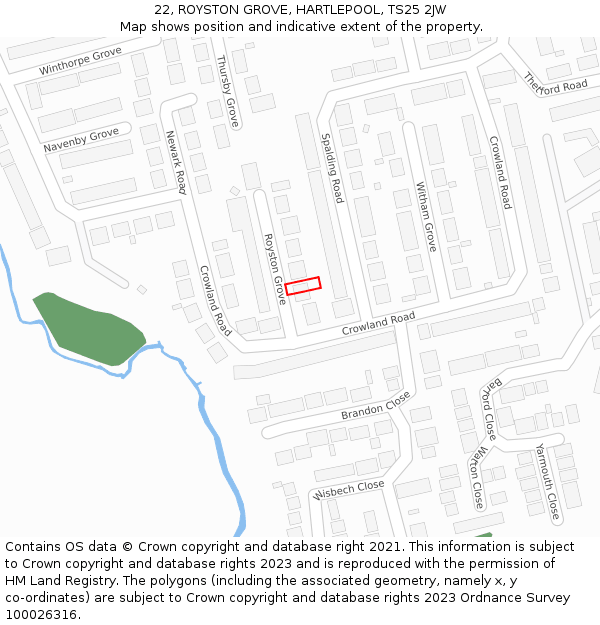 22, ROYSTON GROVE, HARTLEPOOL, TS25 2JW: Location map and indicative extent of plot