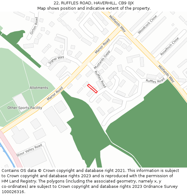 22, RUFFLES ROAD, HAVERHILL, CB9 0JX: Location map and indicative extent of plot