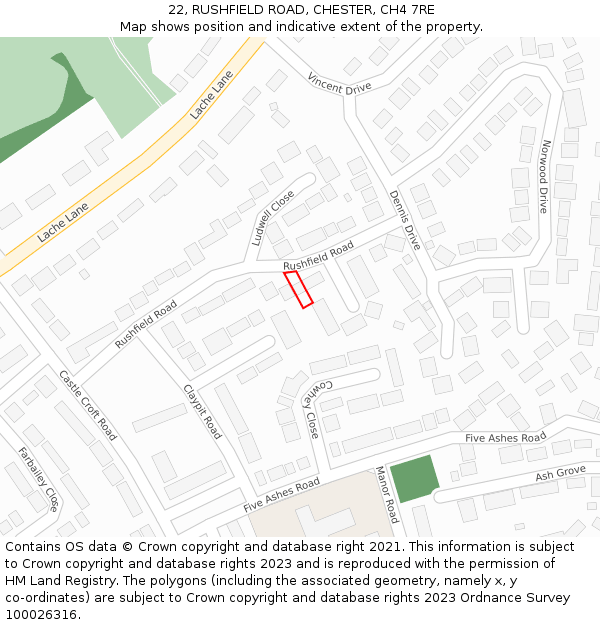 22, RUSHFIELD ROAD, CHESTER, CH4 7RE: Location map and indicative extent of plot