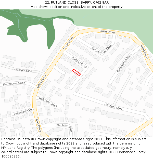 22, RUTLAND CLOSE, BARRY, CF62 8AR: Location map and indicative extent of plot