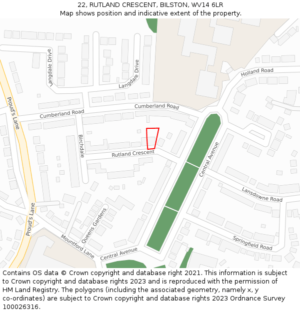 22, RUTLAND CRESCENT, BILSTON, WV14 6LR: Location map and indicative extent of plot