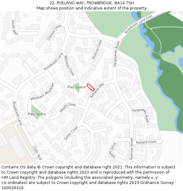 22, RYELAND WAY, TROWBRIDGE, BA14 7SH: Location map and indicative extent of plot