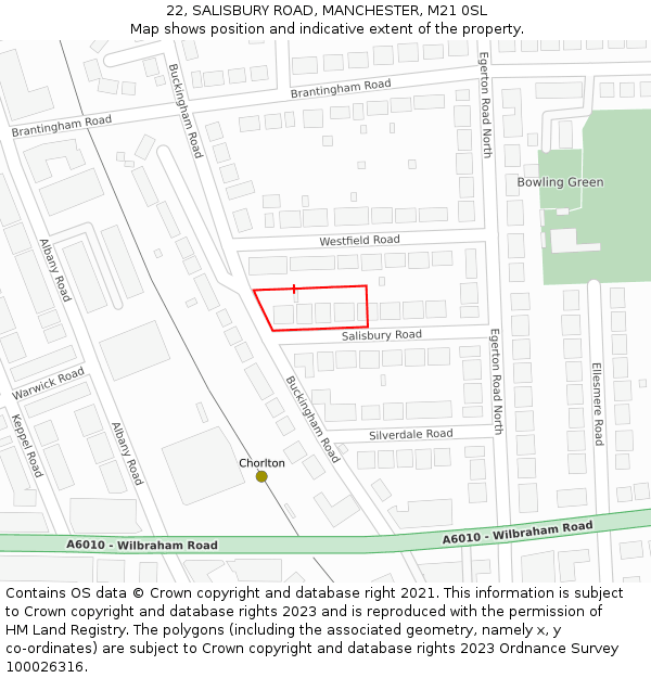 22, SALISBURY ROAD, MANCHESTER, M21 0SL: Location map and indicative extent of plot