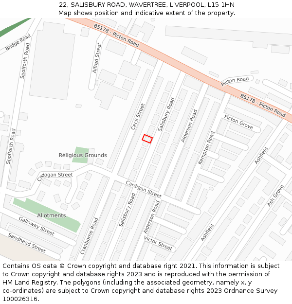 22, SALISBURY ROAD, WAVERTREE, LIVERPOOL, L15 1HN: Location map and indicative extent of plot