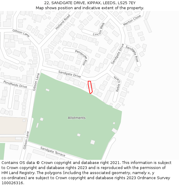 22, SANDGATE DRIVE, KIPPAX, LEEDS, LS25 7EY: Location map and indicative extent of plot