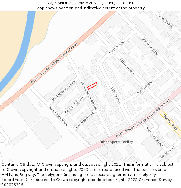 22, SANDRINGHAM AVENUE, RHYL, LL18 1NF: Location map and indicative extent of plot