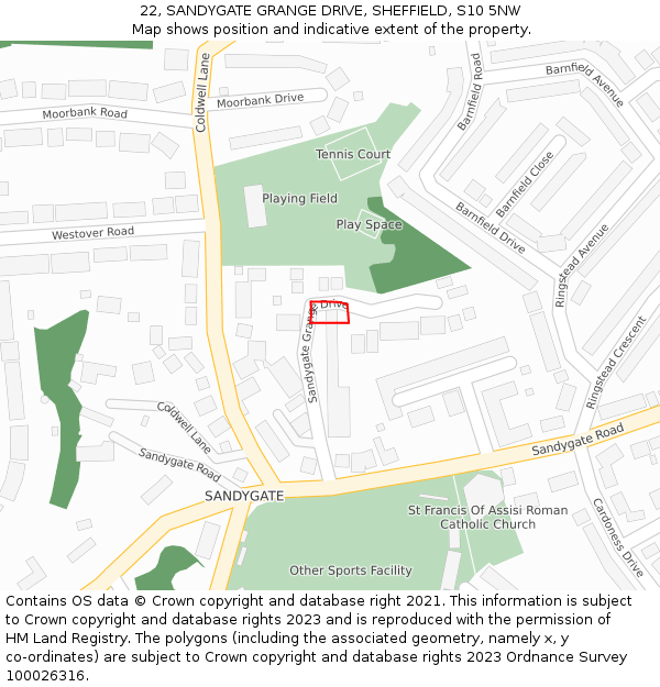 22, SANDYGATE GRANGE DRIVE, SHEFFIELD, S10 5NW: Location map and indicative extent of plot