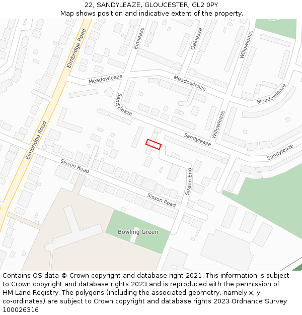 22, SANDYLEAZE, GLOUCESTER, GL2 0PY: Location map and indicative extent of plot