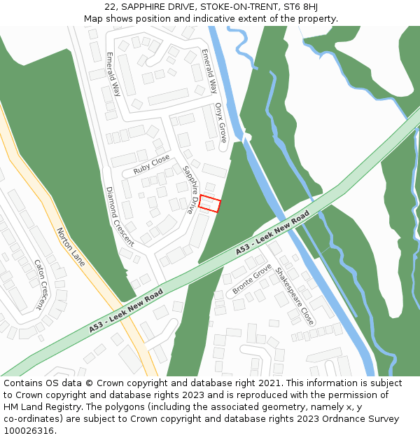 22, SAPPHIRE DRIVE, STOKE-ON-TRENT, ST6 8HJ: Location map and indicative extent of plot