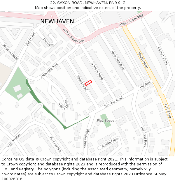 22, SAXON ROAD, NEWHAVEN, BN9 9LG: Location map and indicative extent of plot