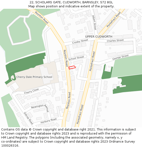 22, SCHOLARS GATE, CUDWORTH, BARNSLEY, S72 8GL: Location map and indicative extent of plot