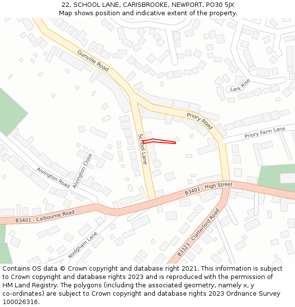 22, SCHOOL LANE, CARISBROOKE, NEWPORT, PO30 5JX: Location map and indicative extent of plot