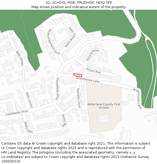 22, SCHOOL ROW, PRUDHOE, NE42 5FE: Location map and indicative extent of plot
