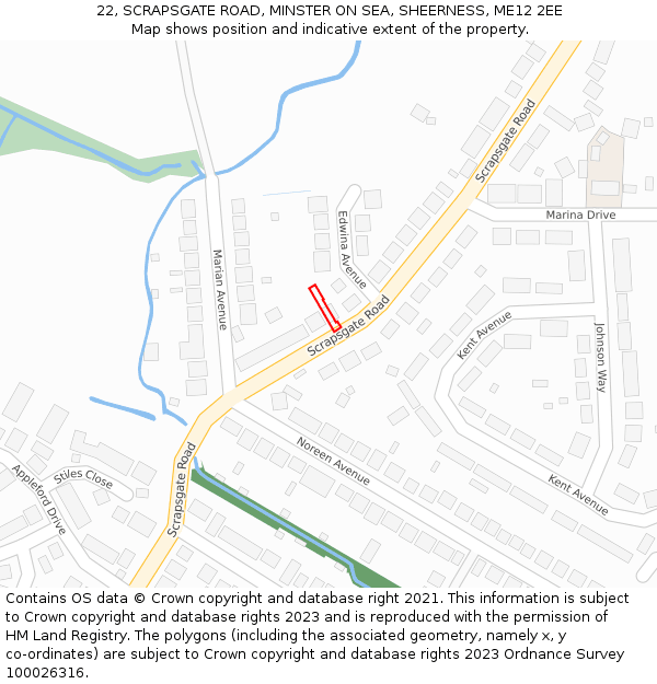 22, SCRAPSGATE ROAD, MINSTER ON SEA, SHEERNESS, ME12 2EE: Location map and indicative extent of plot