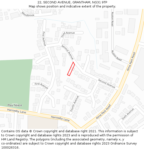 22, SECOND AVENUE, GRANTHAM, NG31 9TP: Location map and indicative extent of plot