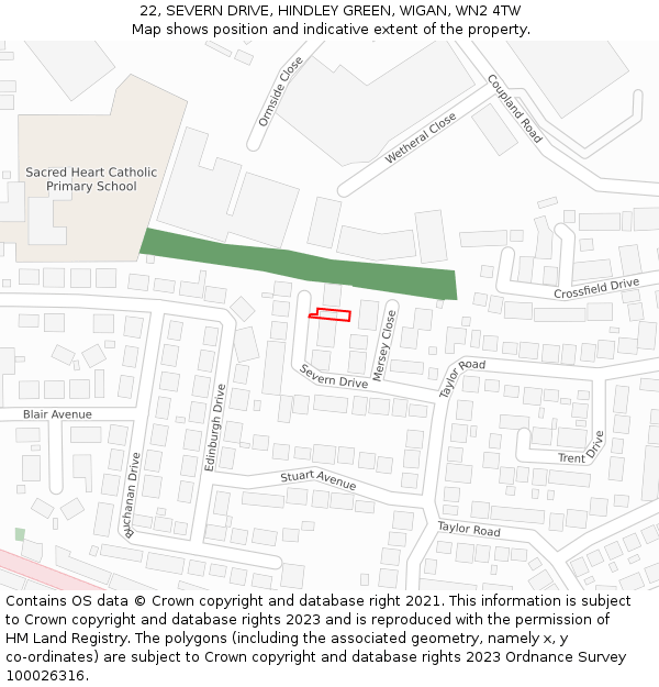 22, SEVERN DRIVE, HINDLEY GREEN, WIGAN, WN2 4TW: Location map and indicative extent of plot