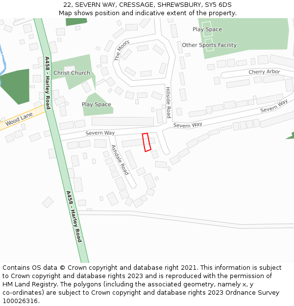 22, SEVERN WAY, CRESSAGE, SHREWSBURY, SY5 6DS: Location map and indicative extent of plot