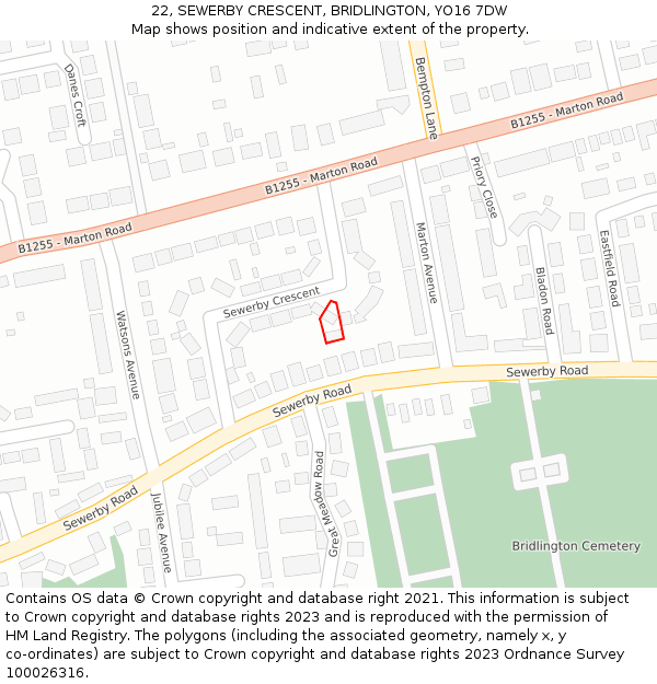 22, SEWERBY CRESCENT, BRIDLINGTON, YO16 7DW: Location map and indicative extent of plot