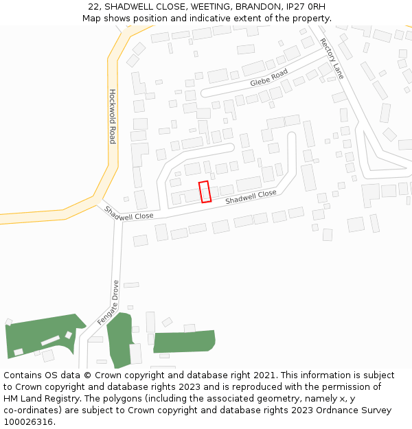 22, SHADWELL CLOSE, WEETING, BRANDON, IP27 0RH: Location map and indicative extent of plot