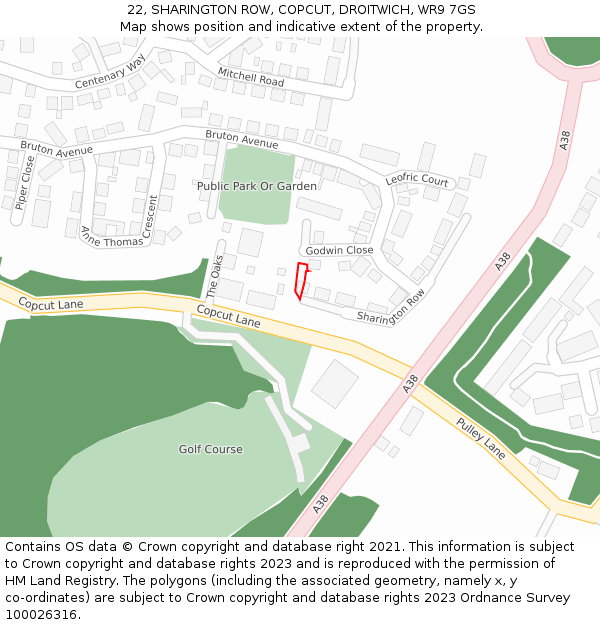 22, SHARINGTON ROW, COPCUT, DROITWICH, WR9 7GS: Location map and indicative extent of plot